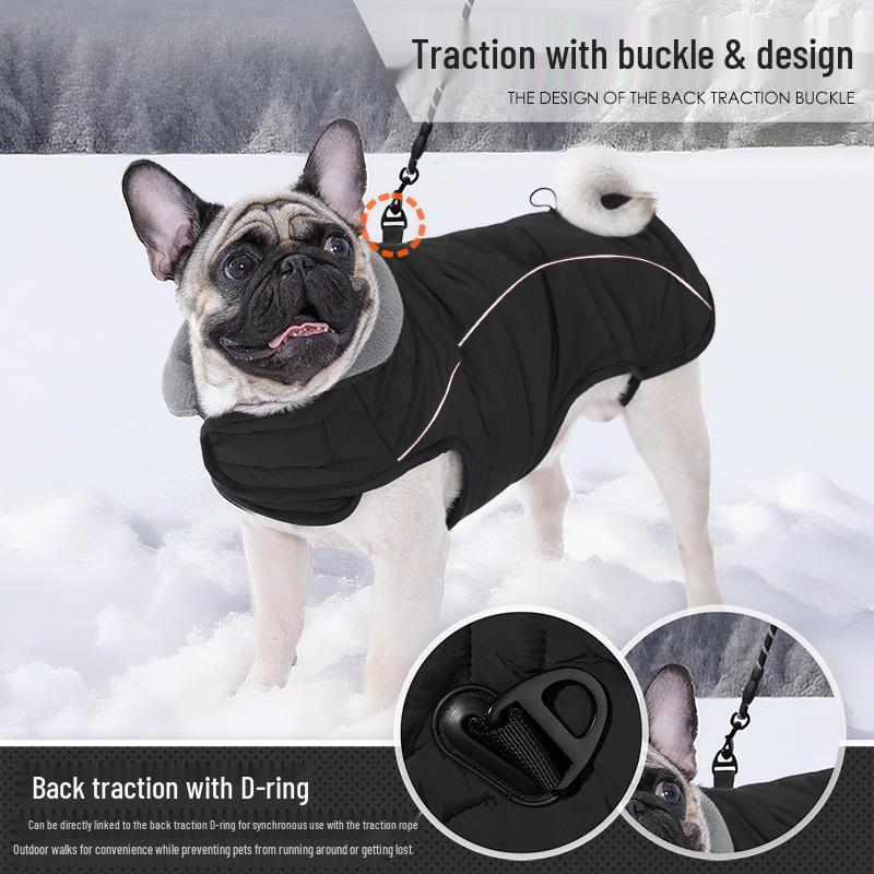Winter Double-Layer Warm Dog Jacket: Windproof, Waterproof, Leash-Compatible, for Large Dogs