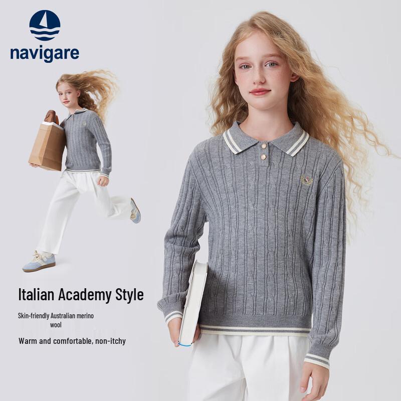 Navigare Girls' Polo Cable Knit Sweater