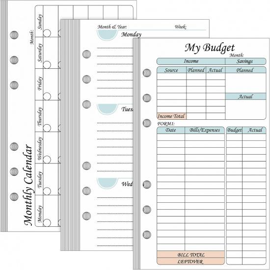 164 Sheets 6 Hole Budget System Refill 37.4 x 66.93 Inch Classic Weekly Monthly A6 Planner erts Personal Double Sided 6 Ring Planner Refill for