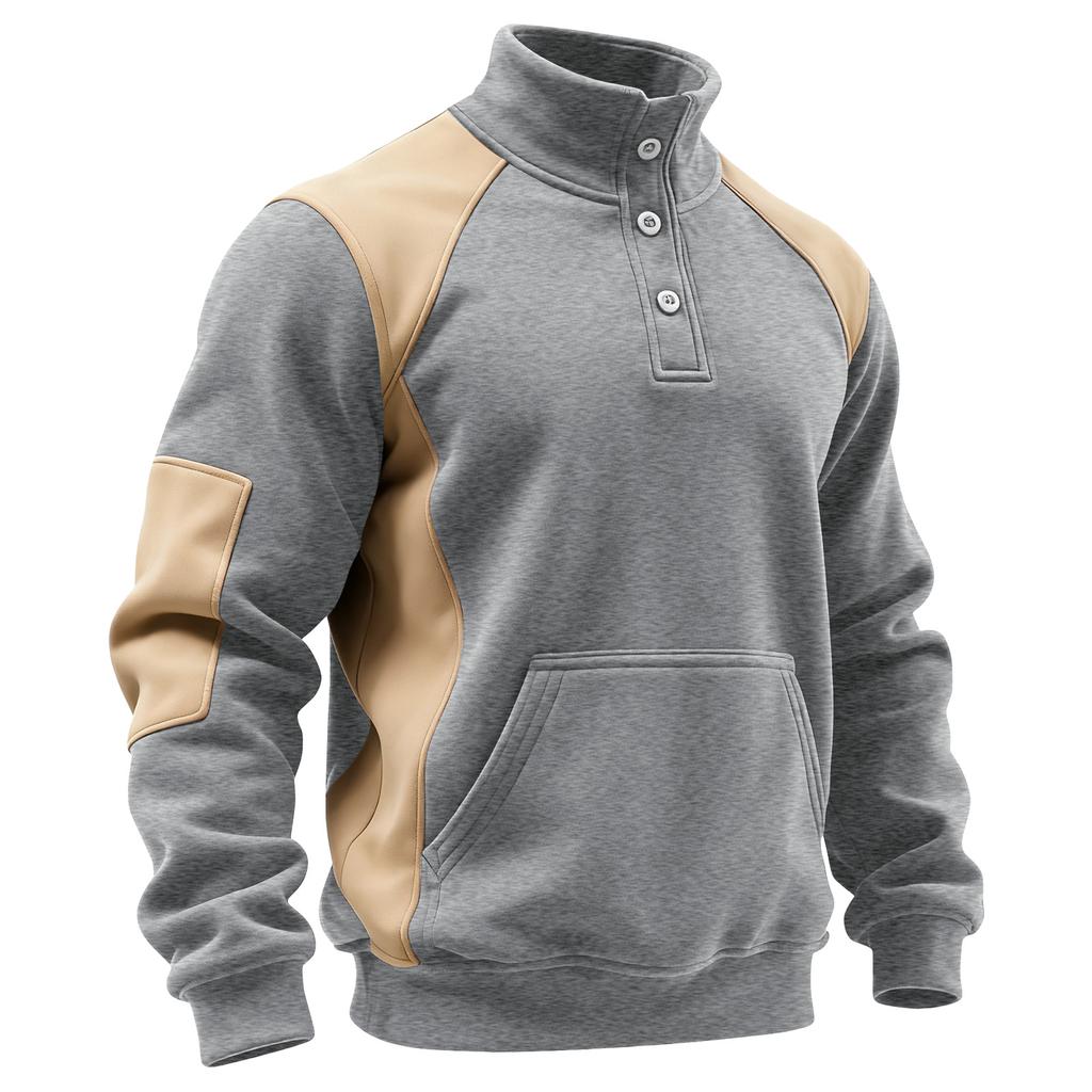 Men's Colorblock Stand Collar Button Sweatshirt Hoodie Men's Sports Large Size Casual Sweatshirt