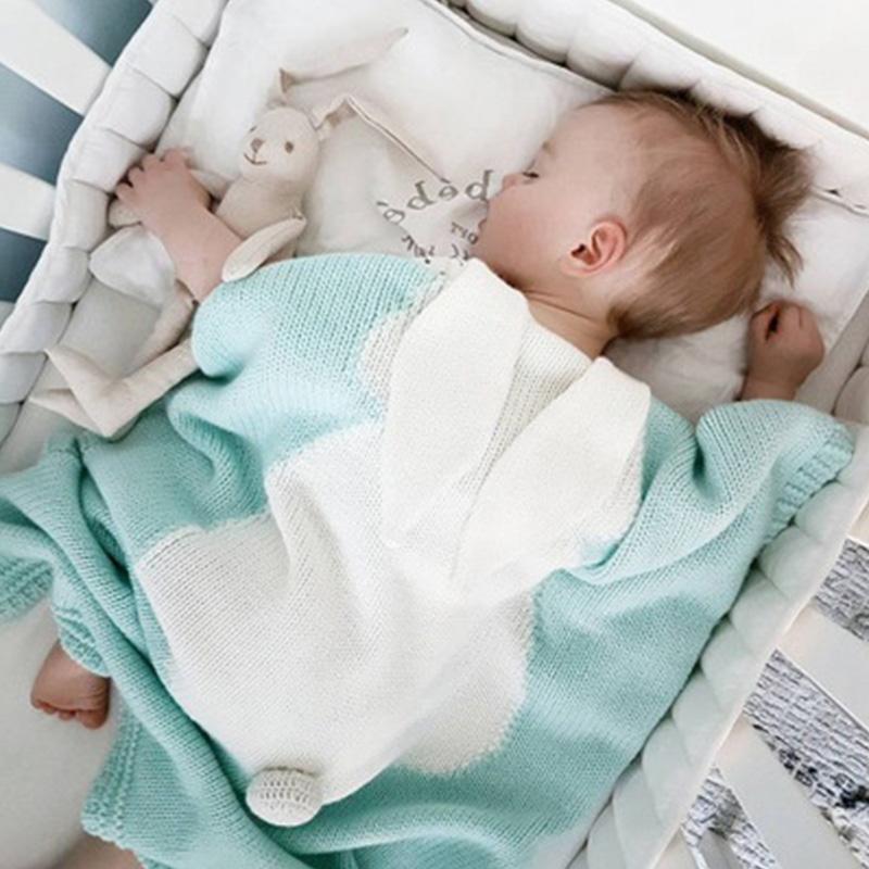 1PC Acrylic Fiber Winter Swaddling Blanket Multifunction Knitted Blanket Bunny Bed Cover Newborn Sleeping Blanket Rabbit Ear