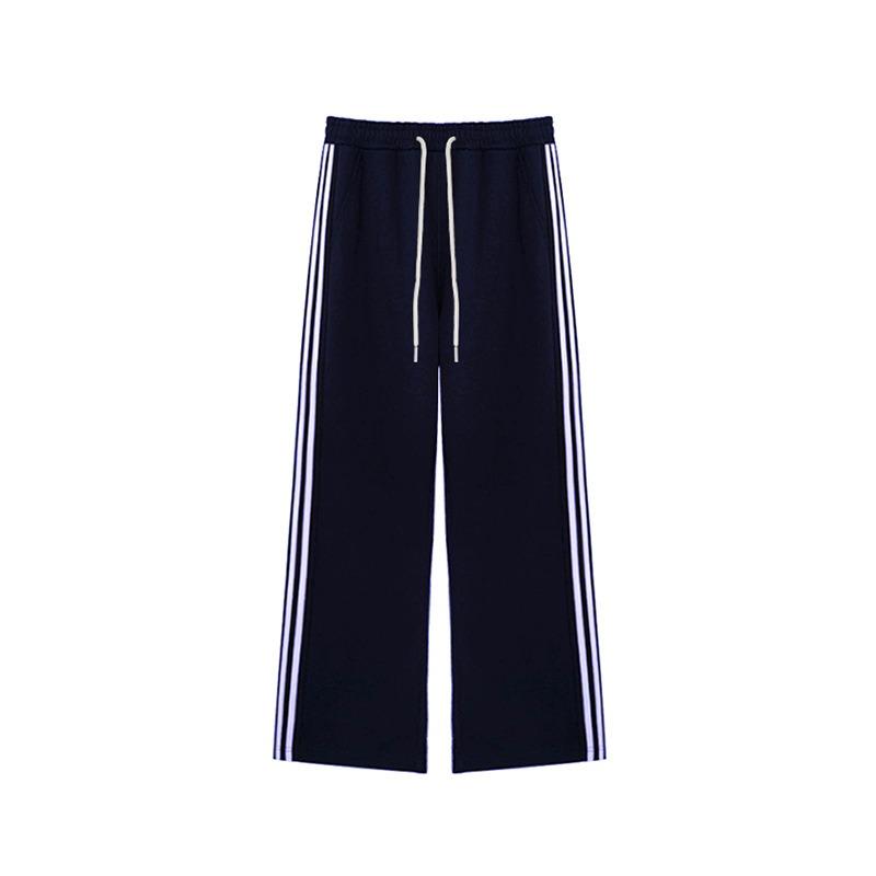 High Street Drawstring Side Striped Sports Wide Leg Pants Women's Autumn and Winter New High Waist Loose Straight Casual Sweatpants