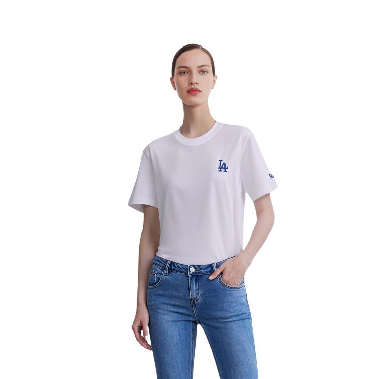 New Era MLB Los Angeles Dodgers Classic LA Hollow Logo Print Summer American Short Sleeve T-Shirt Unisex Tops White 12715370