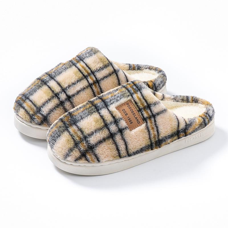 Fashion home cotton slippers women's autumn and winter new non-slip velvet warm colored striped cotton slippers