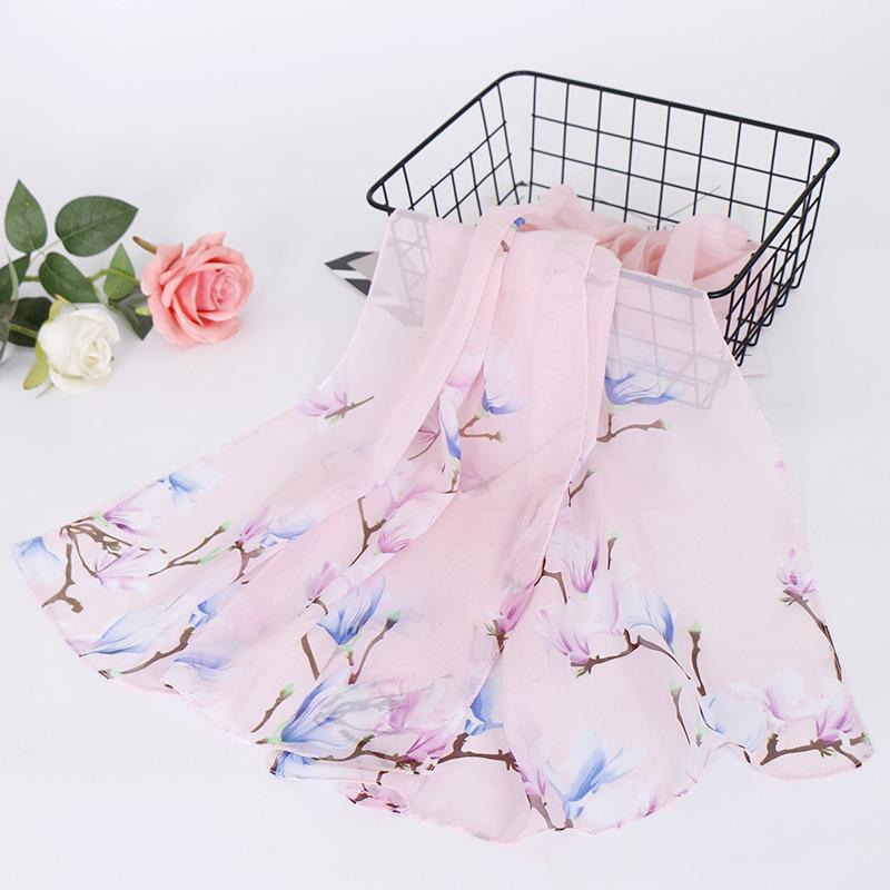 

Spring and summer new magnolia chiffon printed silk scarf fashion thin women s scarf gift 150-50cm