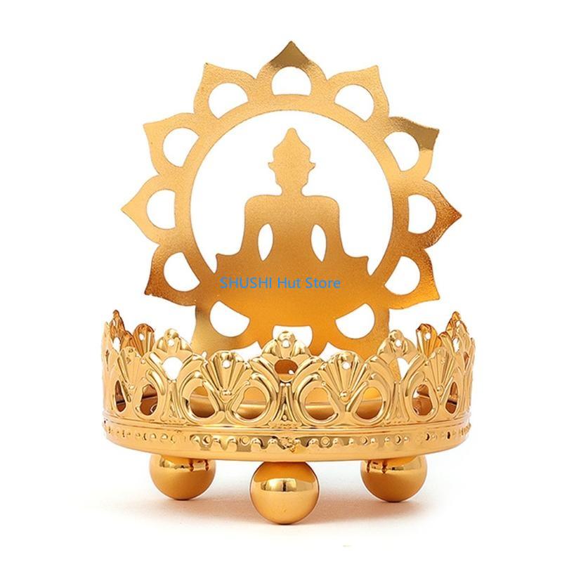 

Vintage Alloy Buddhist Holder Lotus Sitting Lamp Holder Ornament for Home Bedroom Yoga Room Decoration D57B