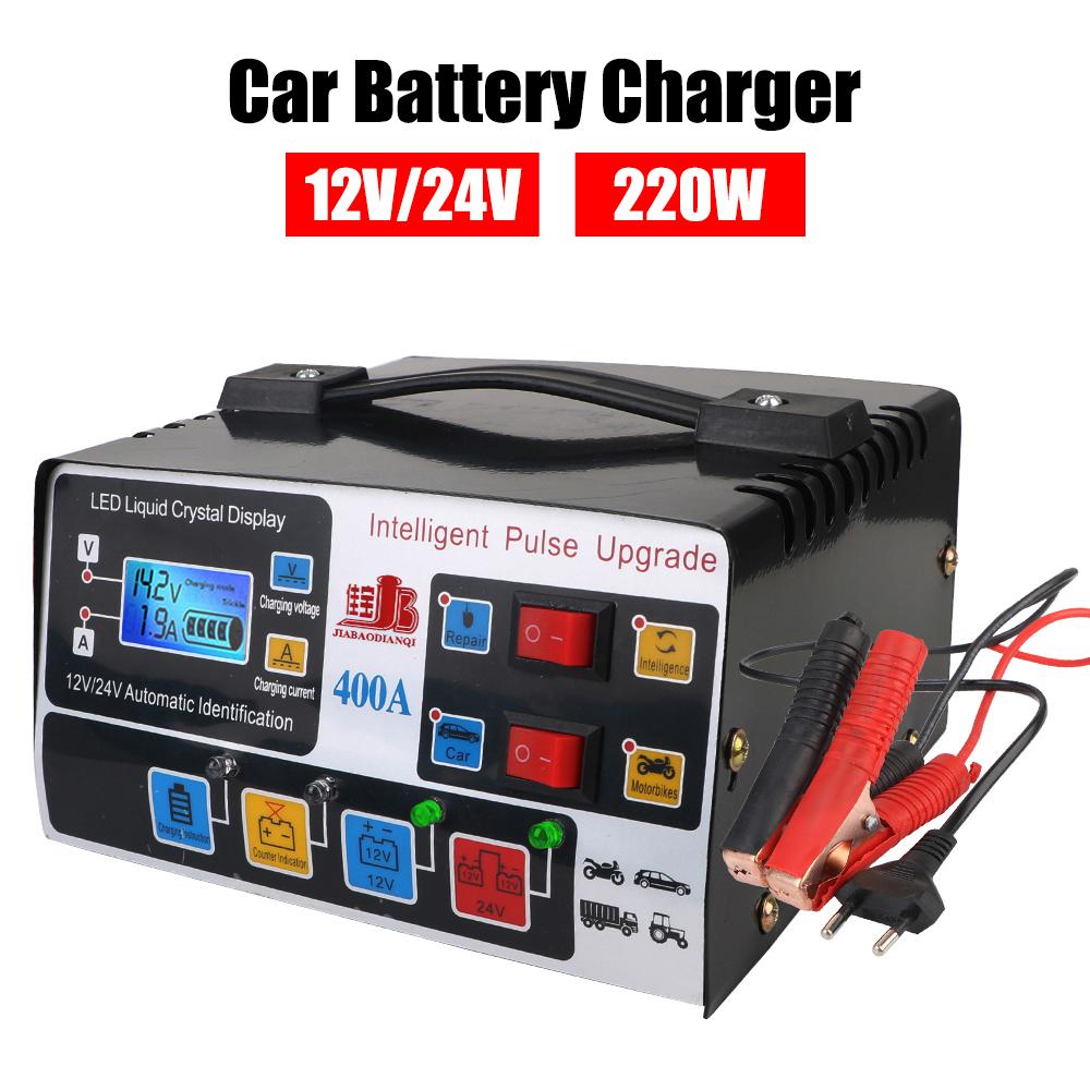 12V/24V 220W Réparation d'impulsions Pour SUV Camion Bateau Moto Intelligent Prise UE Entièrement Automatique Affichage LCD Chargeur de Batterie de Voiture Haute Fréquence