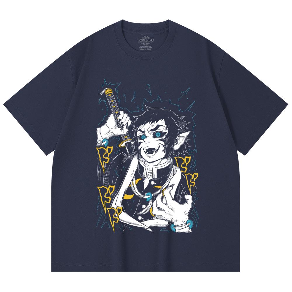 230 Gsm 100% Cotton Demon Slayer V40 Kaigaku Print Unisex Heavy Cotton T Shirt