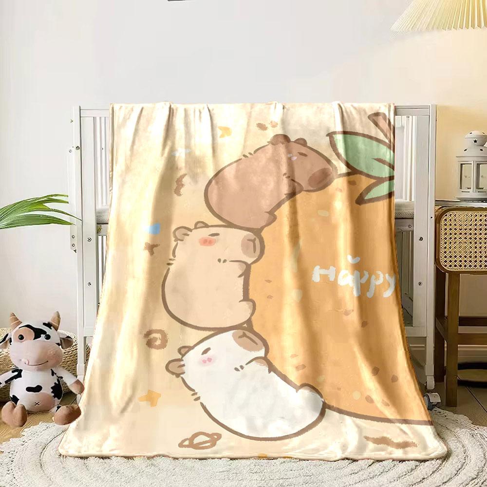 Cute Capybara Orange Print Blanket bedroom Blanket for Livingroom Couch lunch break Soft throw for Friend's festival Gift