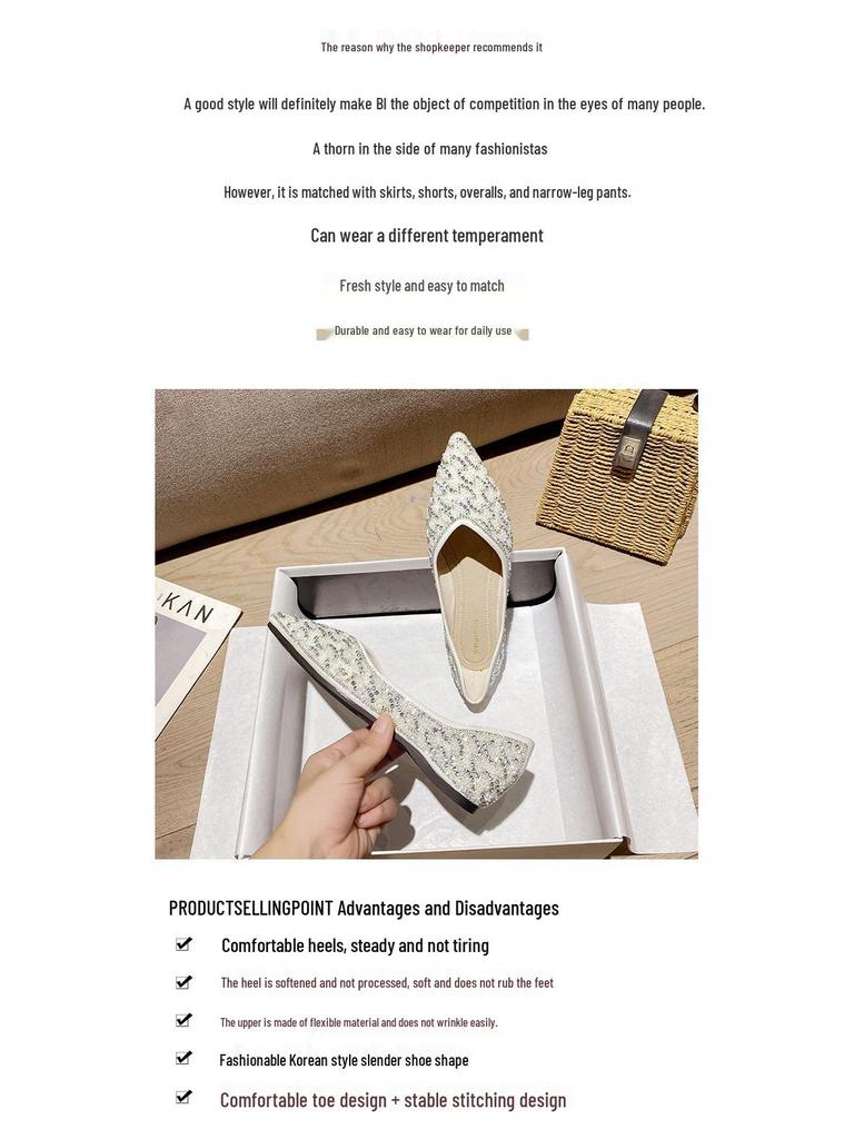 Weiwei Women's Rhinestone Pointed Toe Flats - Low Heel Slip-on Loafers with Soft Sole