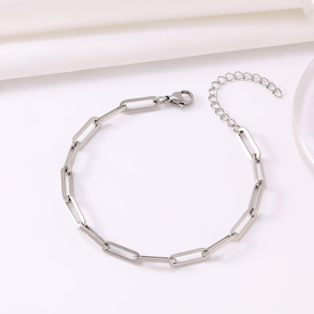 European-American Retro Punk Titanium Steel Paperclip Chain Bracelet Necklace Set for Women
