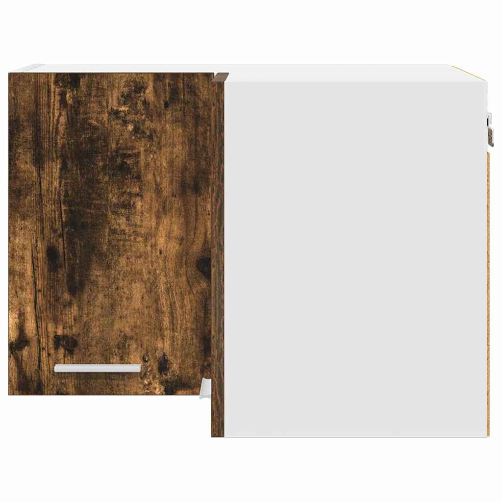 Hanging Corner Cabinet Smoked Oak and White 57 X 57 X 40 Cm