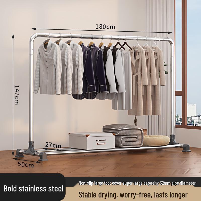 Sturdy Stainless Steel Clothes Drying Rack with Single Rod for Indoors and Outdoors