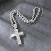 Hip Hop Full Rhinestone Stainless Steel Cross Pendant Necklace for Men Larger Gold Color Cross Party Jewelry Gift CNC Stone