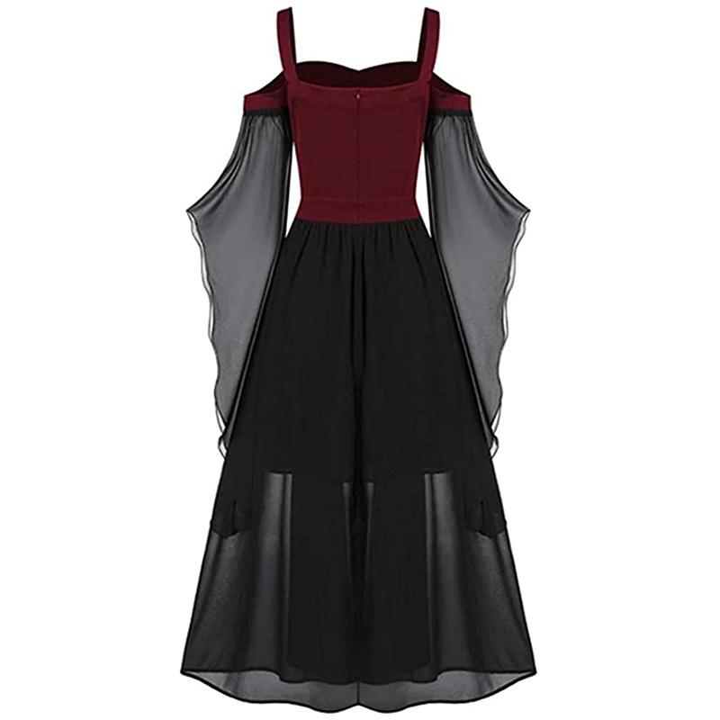 Abito Medievale Gotico Vintage da Donna con Spalle Scoperte e Allacciatura Costumi Cosplay di Halloween Festa di Carnevale Spalline a Bretella