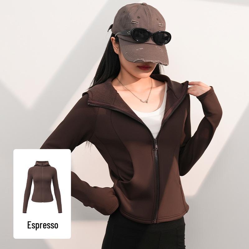 Women s Plus Velvet Slimming Yoga Jacket - Warm, Waist-Cinched Hooded Fitness Jacket for Autumn & Winter XXL