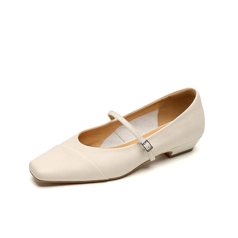

Krazing Pot Full Grain Leather Fashion Spring Autumn Low Heels Women Square Toe Buckle Straps Shoes Shallow Pumps 34 слоновая кость