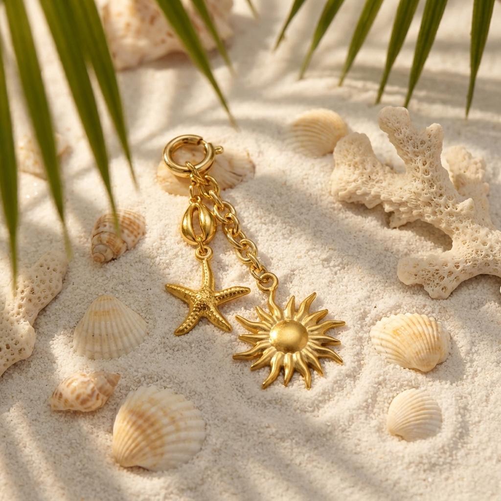 Ciondolo Charm Bikini in Acciaio Inossidabile Boemo per Donna Sole Stella Marina Conchiglia Clip Accessori Costumi da Bagno Spiaggia
