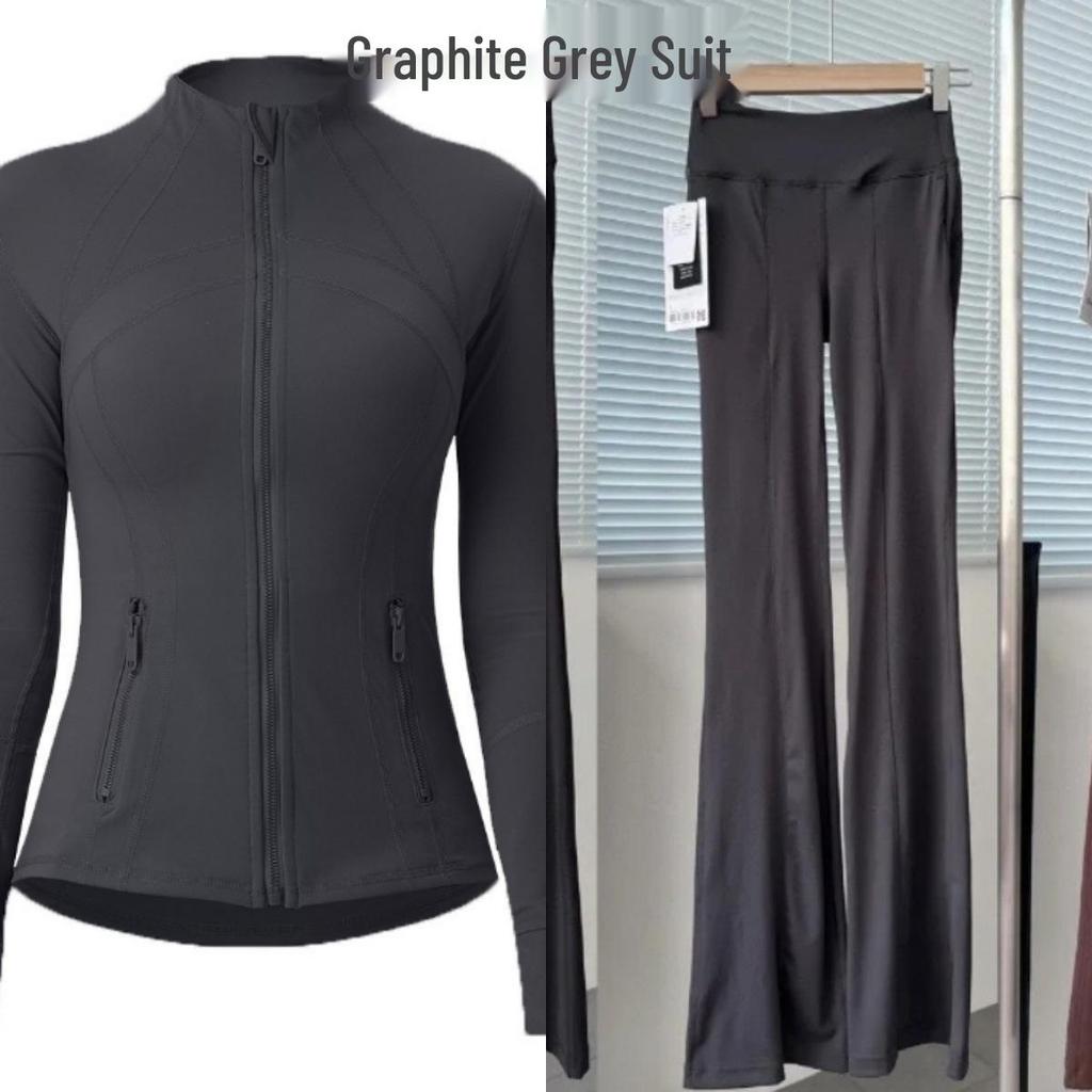 Lulu SLEEK CITY Damen Schnelltrocknender Yoga-Anzug mit Atmungsaktiver Jacke & Sport-Schlaghose