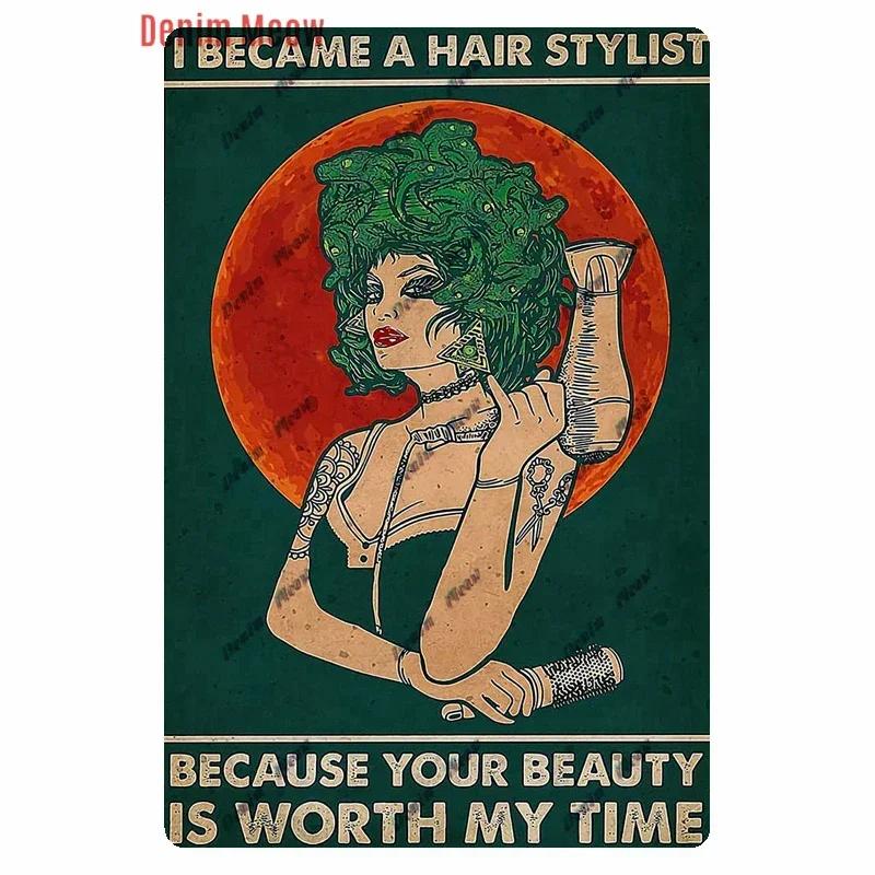 Vintage Hair Stylist Metal Tin Sign Tattoo Artist Metal Retro Hairdressing Salon Room Wall Home Decor 8x12 inch