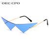 OEC CPO Übergroße Cat-Eye Randlose Sonnenbrille Damenmode Einstückige Gläser Sonnenbrille Weiblicher Trend Dreieckige Brillen Herren UV400