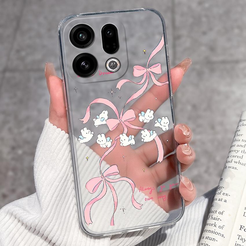 Suitable For Oppo Find X9 X7 X5 Pro X3 X2 Reno11 12 Pro Phone Cover Cute Panda Rabbit Pattern Transparent TPU Dustproof Protective Case For Oppo Shell