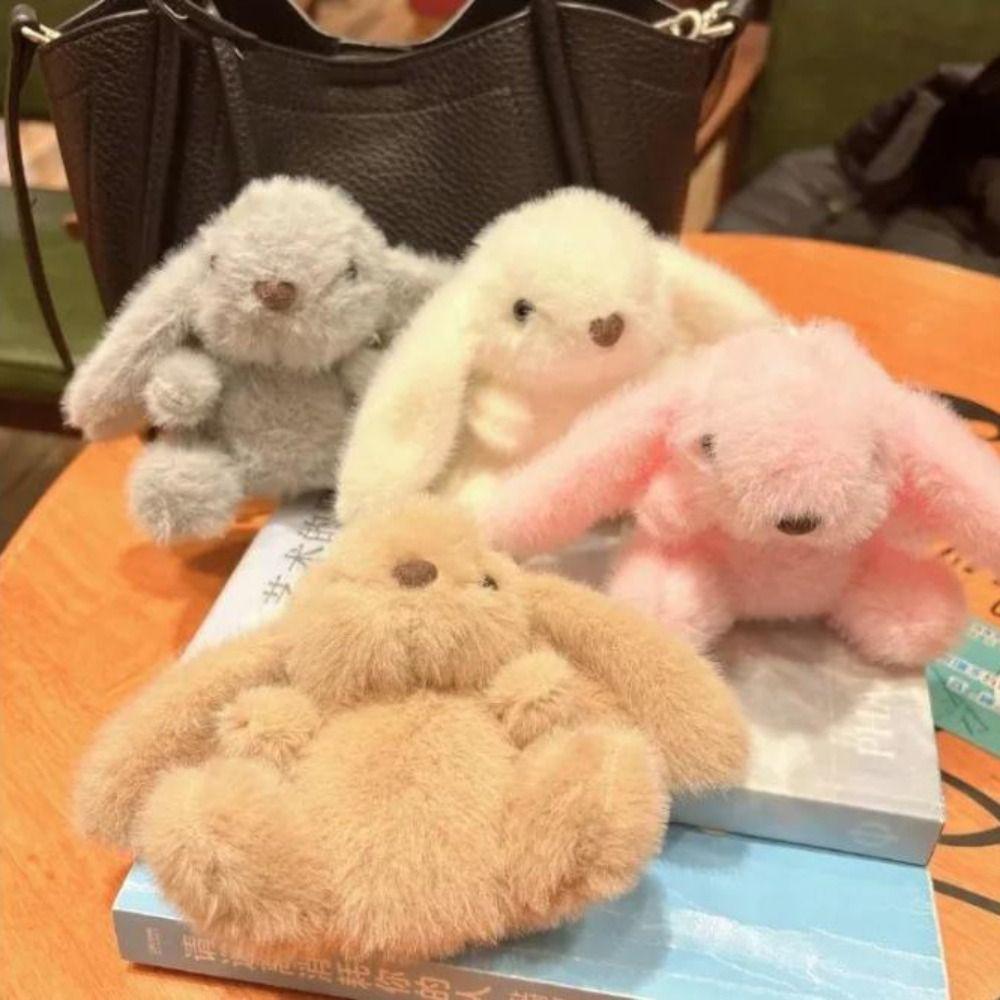 Metal Ring Rabbit Plush Pendant Bag Charms Rabbit Plush Key Ring Rabbit Fur Keychains  Backpack