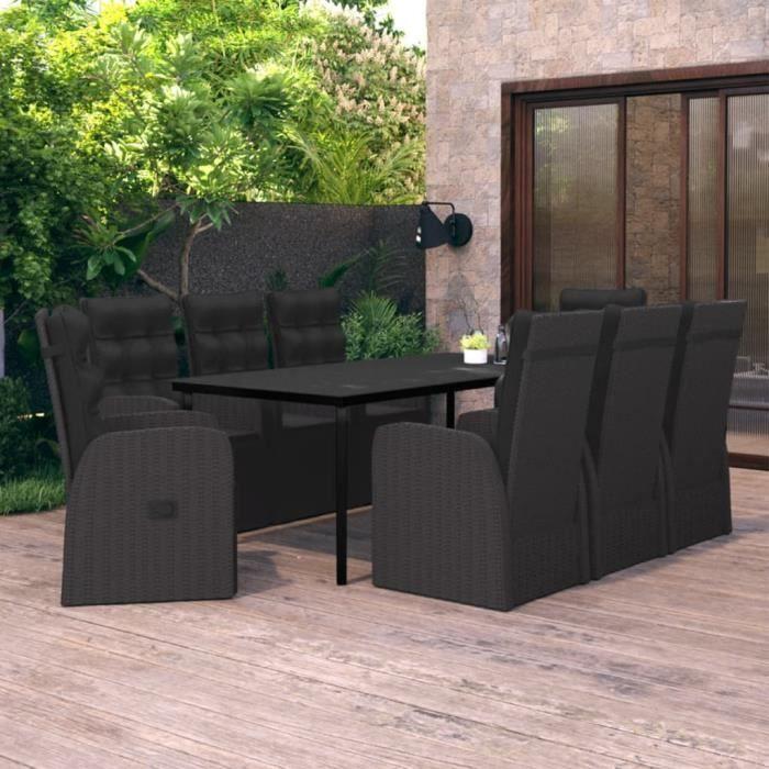 VidaXL Ensemble de salle à manger de jardin avec coussins 9 pcs Noir 3099500