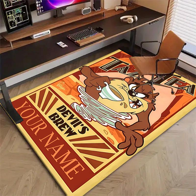 Custom Taz Mat Personalized Name, Polyester Washable Indoor Entryway Rug, Gift for Christmas, Easter, Thanksgiving Day