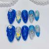 Spring Sea Tears: Handmade Ultramarine Ice Flower Nails | High-End Spicy Girl Style
