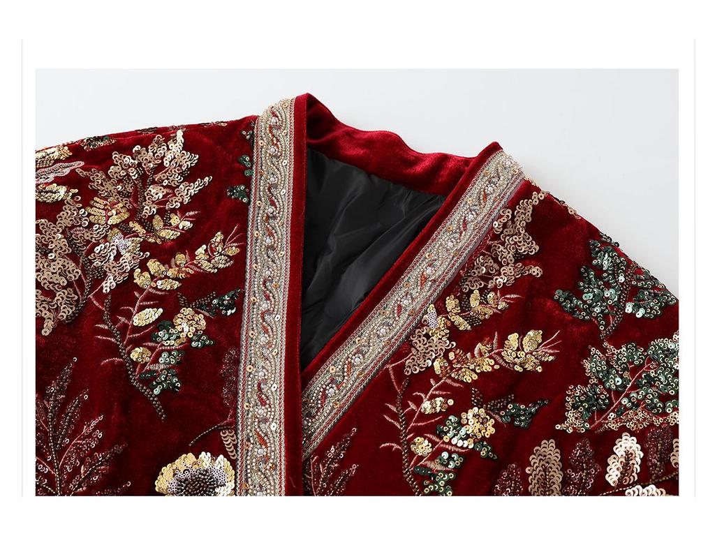 V-neck Embroidered Chinese Style Winter Down Jacket & Skirt Suit NY064