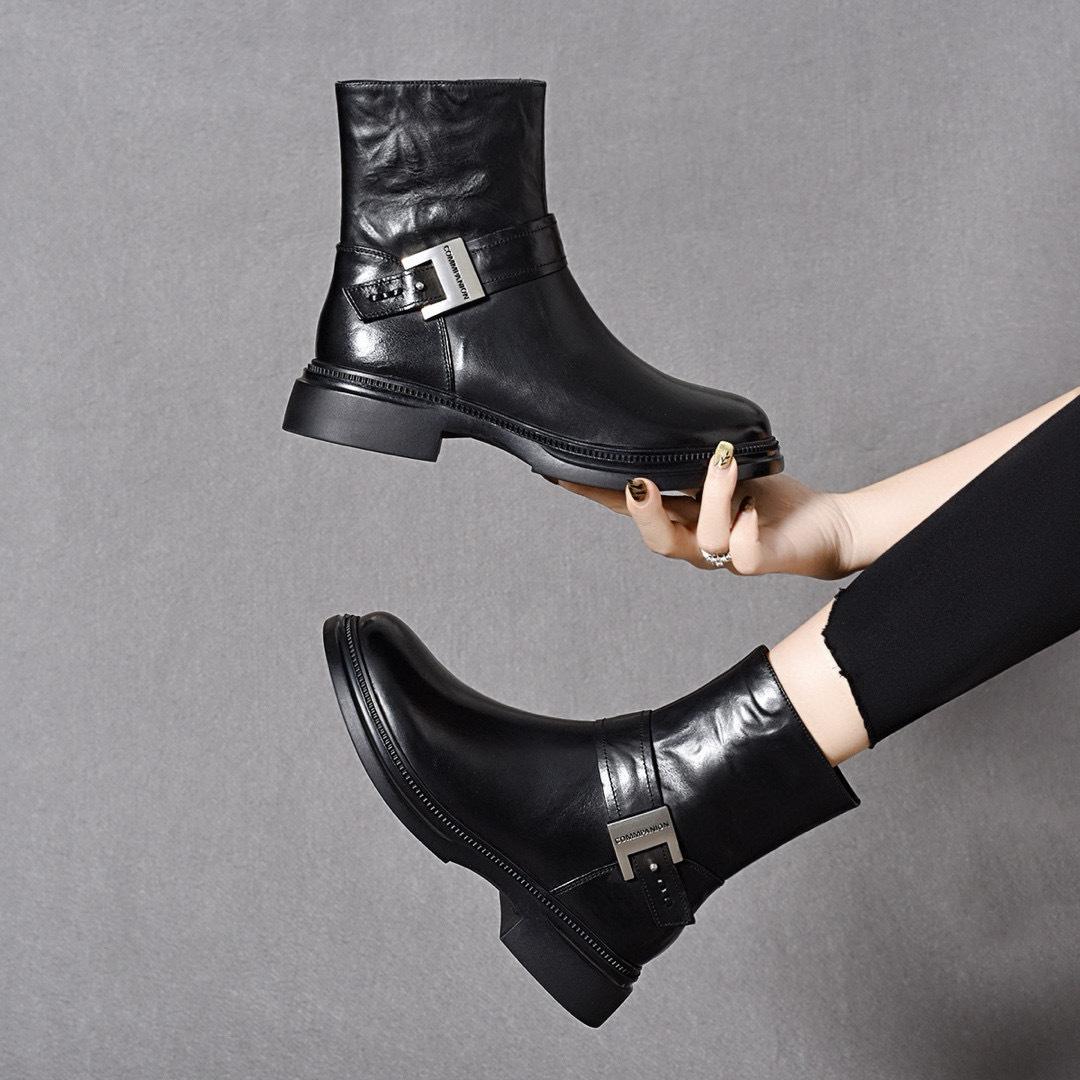 

Ботинки Мартина Женские ботинки Осень и Зима Круглый носок Пряжка на ремне Полусапоги Коровья кожа Плоская подошва Кожаные ботинки Женские хлопковые ботинки 40