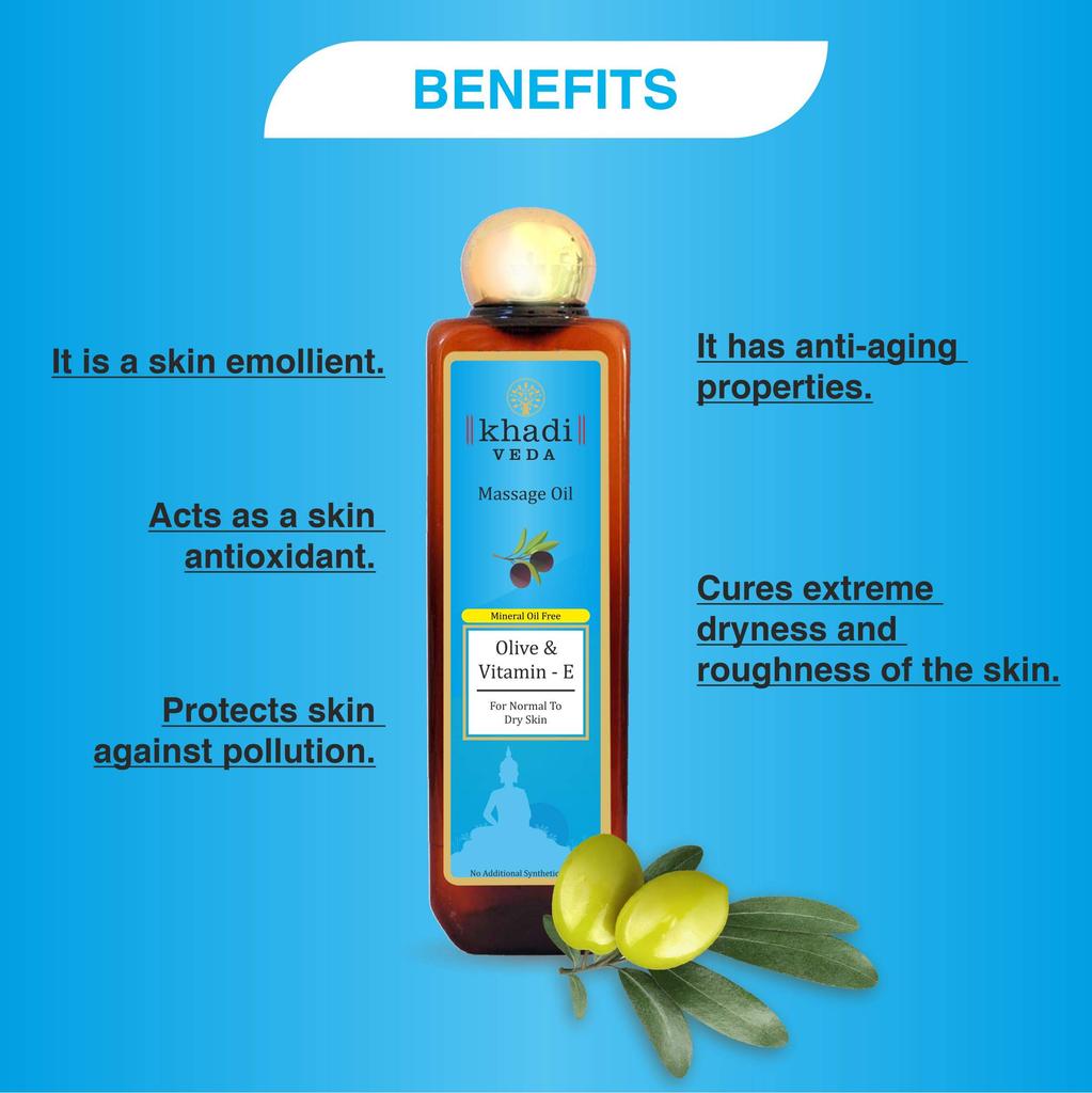 Khadi veda Olive & Vitamin E Massage Oil | 200 ml | Pack Of 2 | It has anti-aging properties | It has anti-aging properties | Protects skin again