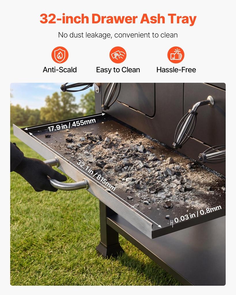 Charcoal Grill, 0.5 m² Large Charcoal Barbecue Grill with 2 Liftable Charcoal Trays & Folding Side Tables, High-Temp Powder-Coated Steel BBQ Cooking