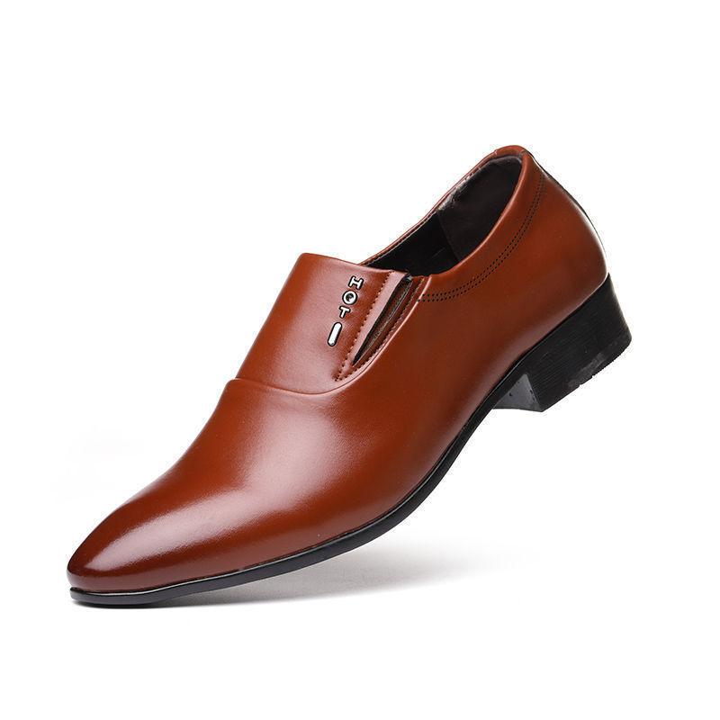 

Spring and autumn men s toes pointed leather shoes white casual men s shoes fashion trend personalized men s wedding shoes 44 світло-коричневого кольору