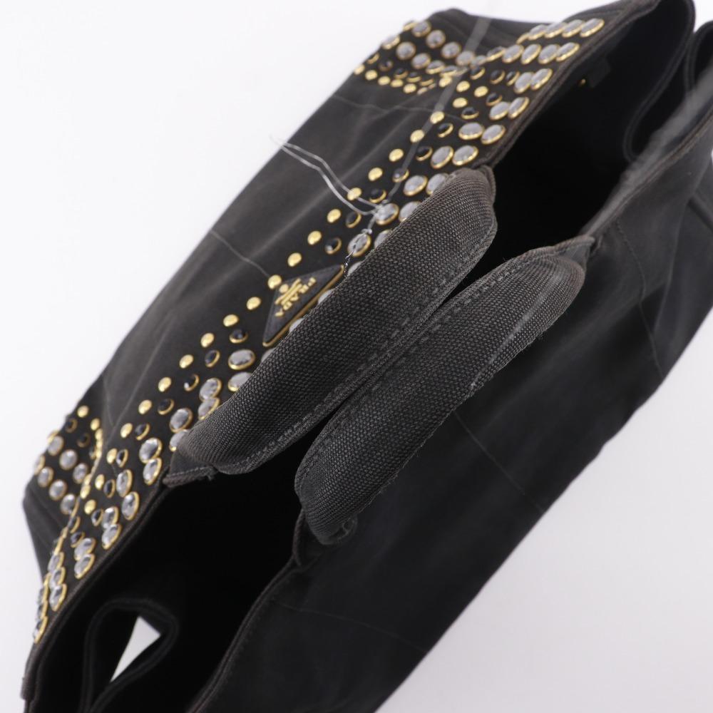 Prada Kanapa GM Handbag B1872O Bijou Studs Tote Bag NERO Black Canvas Women Used