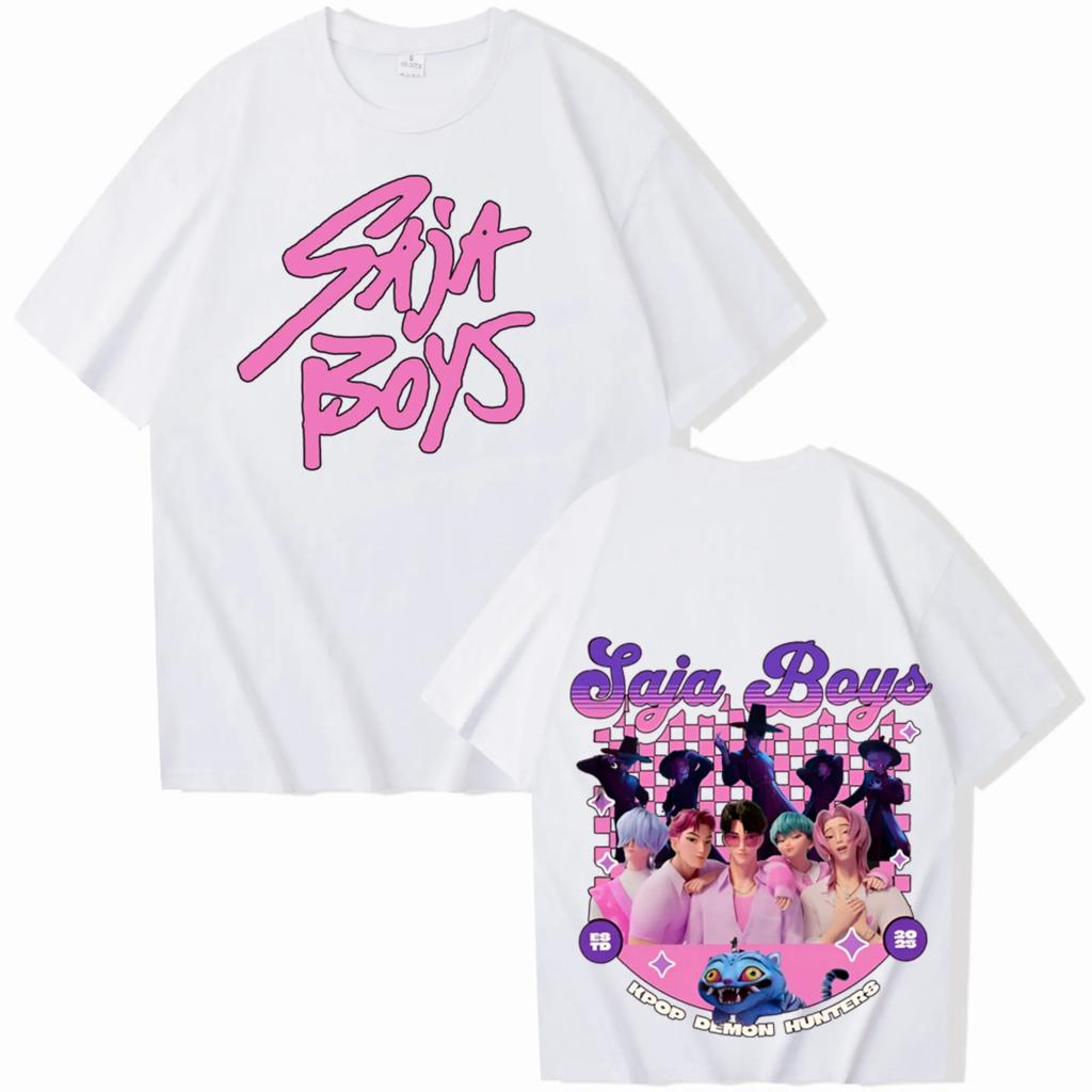 Summer KPop Demon Hunters Saja Boys T-shirt for Men Anmine Heavy High Quality Cotton Oversize Unseix T-Shirts Short Sleeves Top