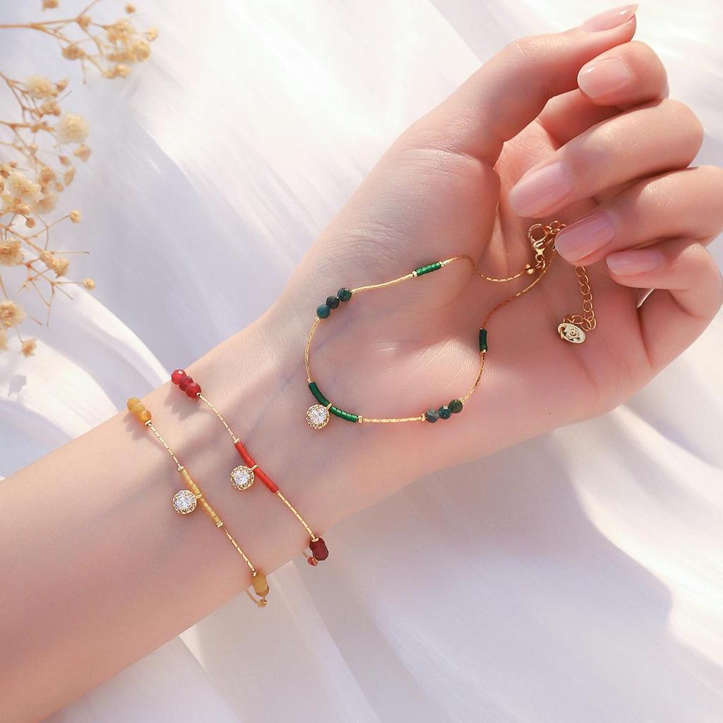 Elegant 18K Gold-Plated Natural Stone Bracelet and Anklet - Colorful, High-End Feel, Durable Titanium Steel, Non-Fading. Perfect for Women.