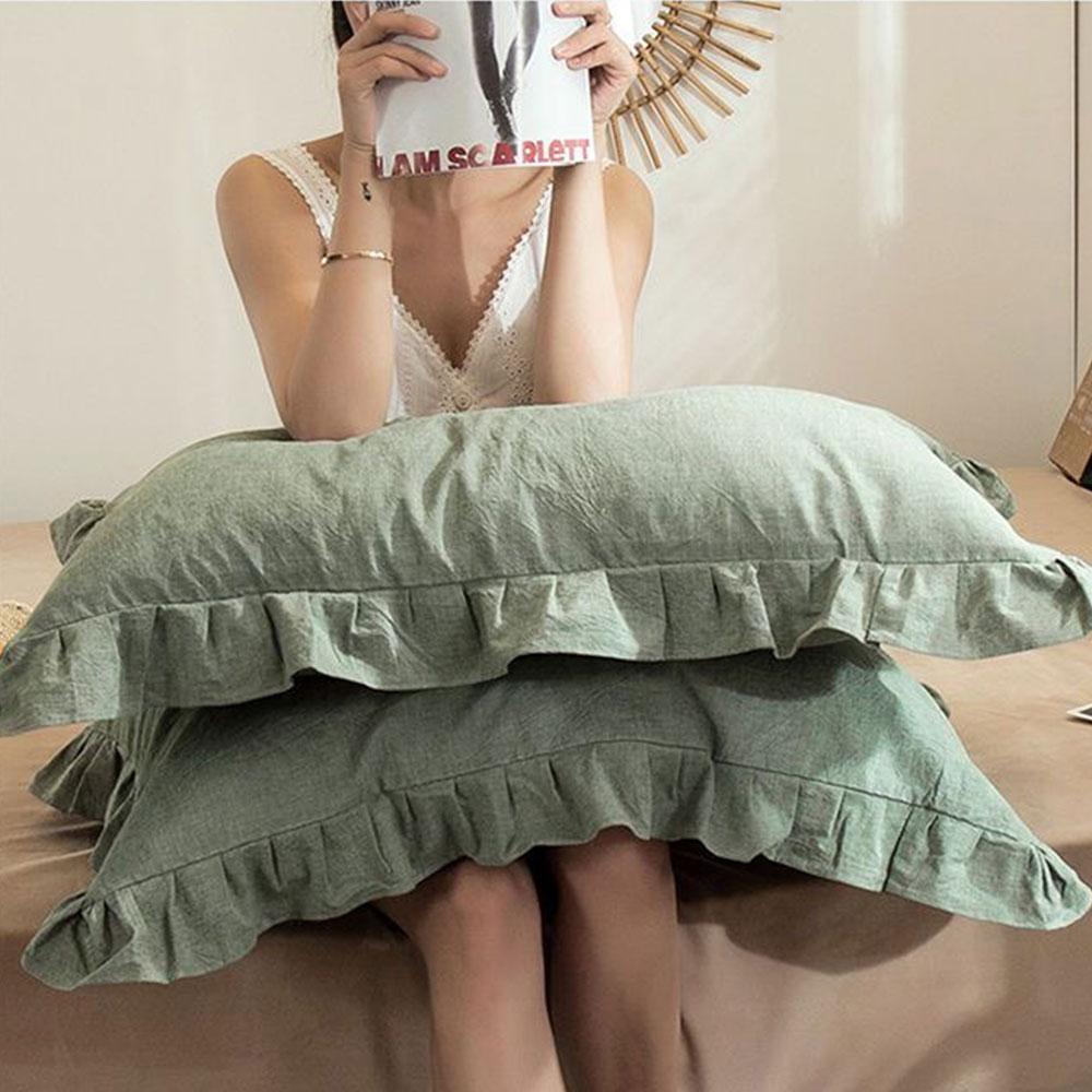 48x74cm Washed Cotton Pillowcase Home Bedding Super Soft Ruffled Pillow Cover With Envelope Closure Pillow Cases Home Decor