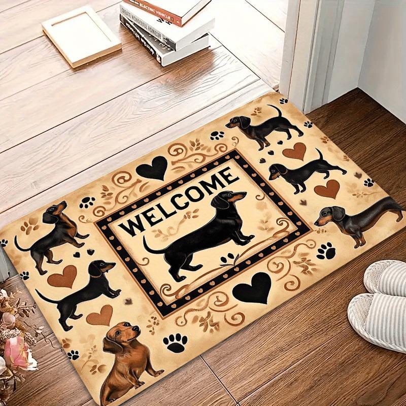 Vintage Dachshund 'Long Day' Non-Slip Doormat - Lightweight, Polyester Mat with Paw Print Design for Kitchen, Bedroom, Bathroom