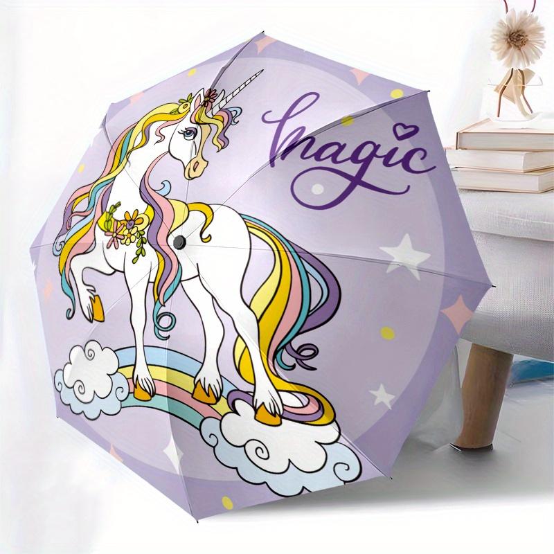 Unicorn Rainbow Magic Sticker Decal for Kids Room Laptop Phone Tablet Car Decoration Umbrella, Portable 3 Fold Compact Umbrella for Men & Women,S182