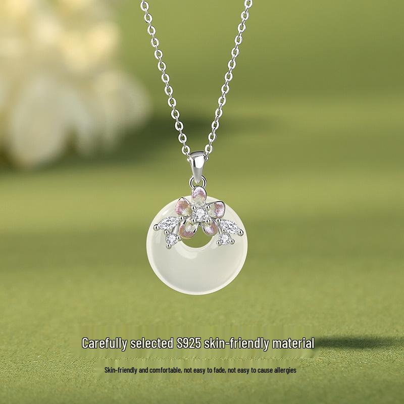 Tichiya S925 Wisteria & White Agate Ping an Buckle Necklace for Women 925 Sterling Silver