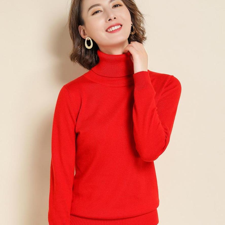 Pure Cashmere Wool Sweater Women Knitted Turtleneck Cashmere Pullover Elastic Turtleneck Knitted Sweaters