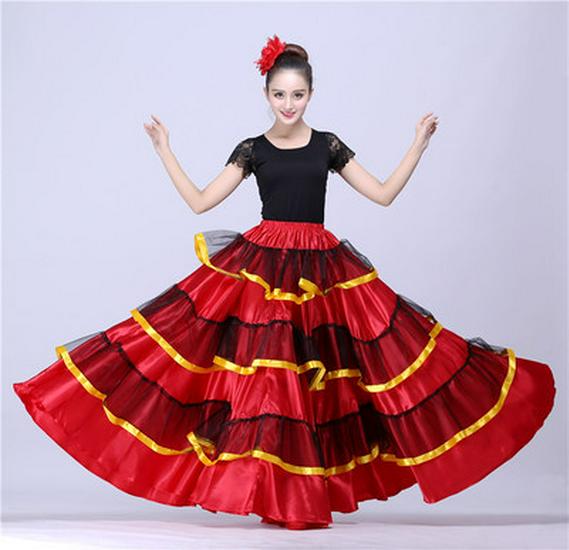 

Elegant Spanish Dance Skirt for Stage Performances One Size