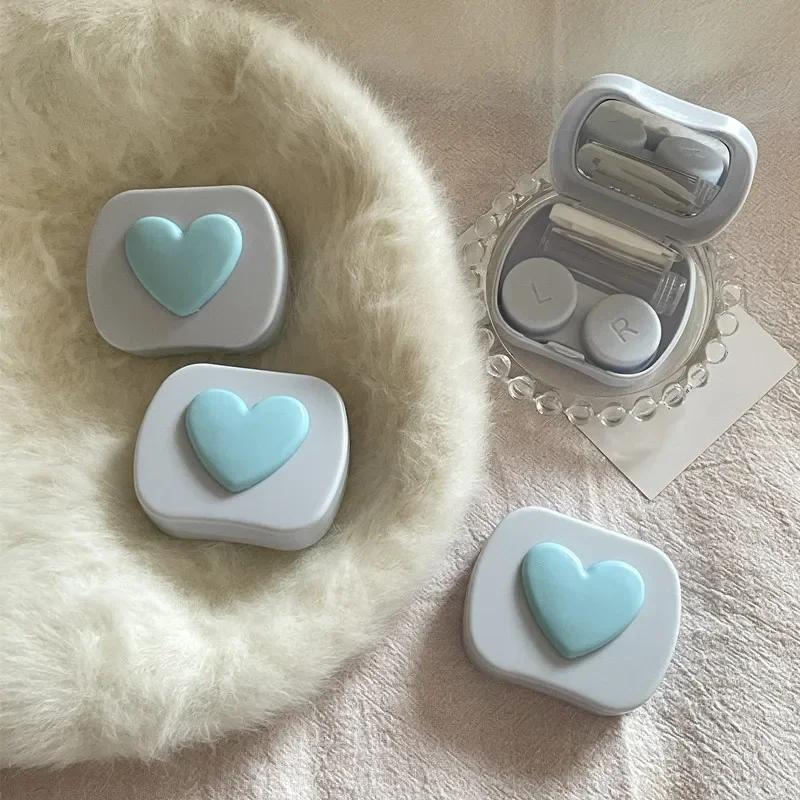 Women Colored Contact Lens Box Candy Color Square Love Portable Mirror Contact Lens Box Travel Easy Carry Storage Container