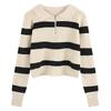 Bottom Shirt Autumn Winter Loose Polo Collar Striped Sweater New Design Zipper Short Top for Women