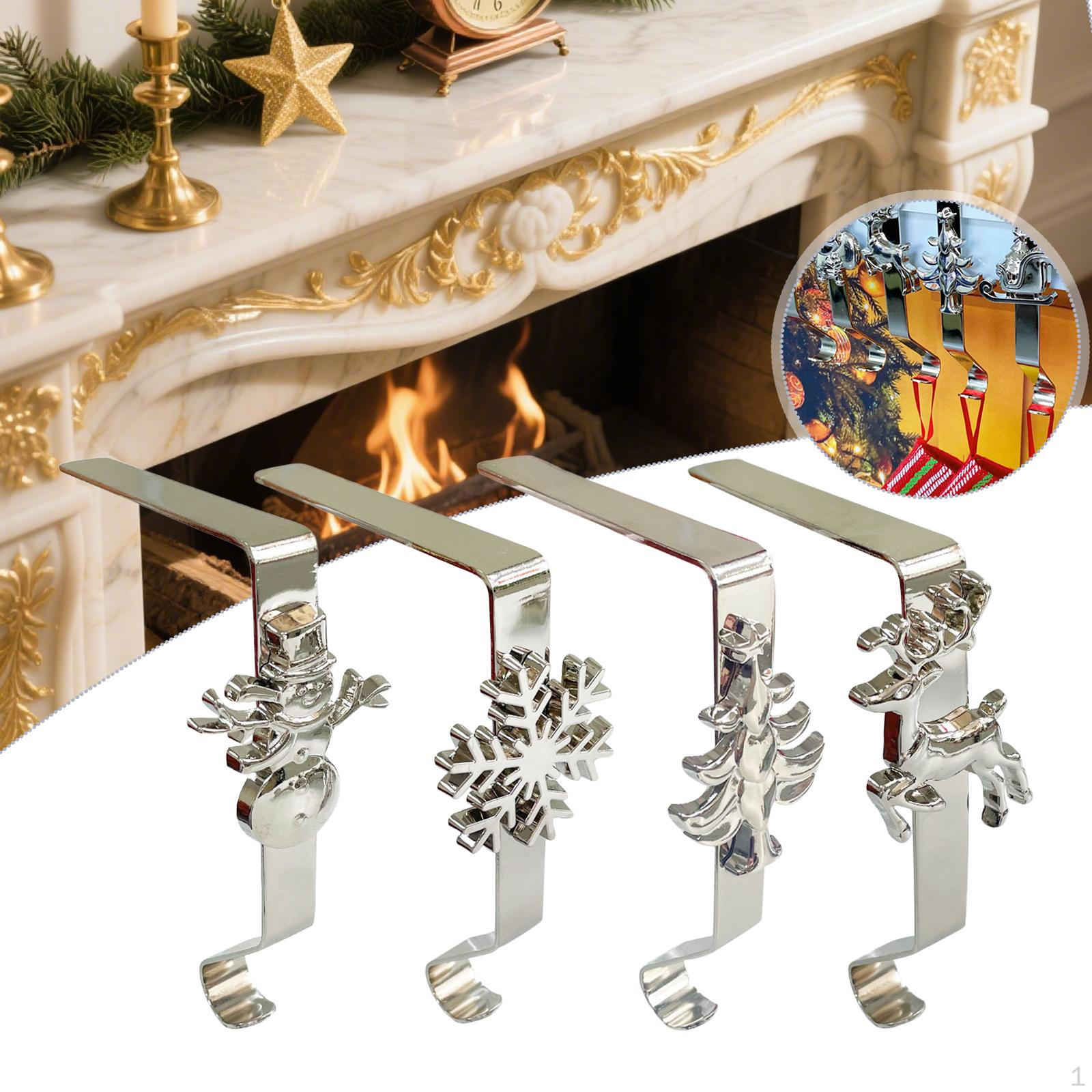 

Christmas Stocking Holders Fireplace Hangers Non Slip Garland Hooks Hanging Stockings Silver 4 Pieces