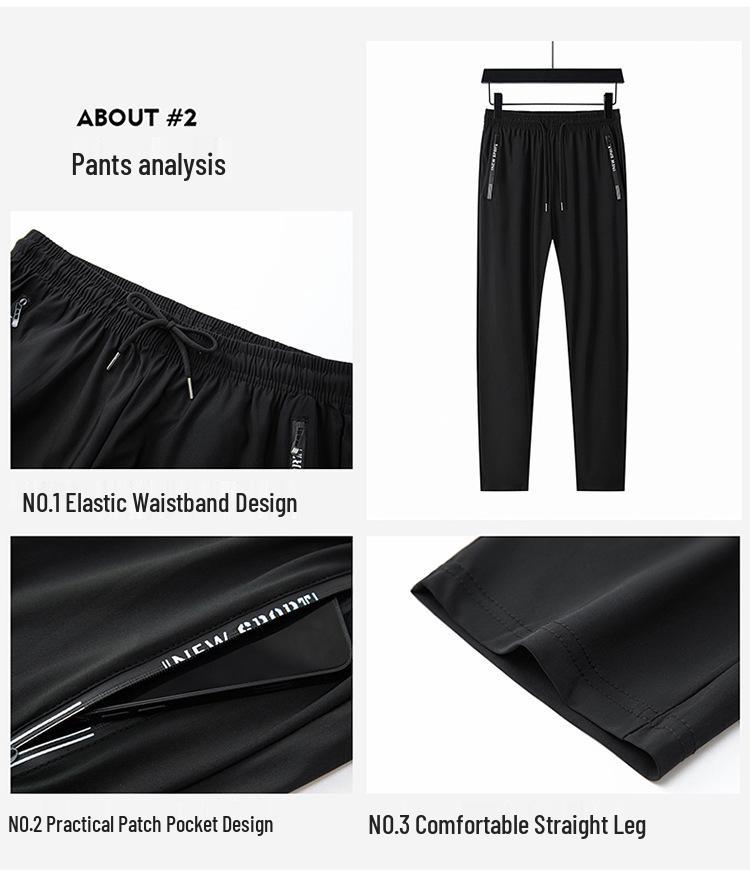 Men's Summer Casual Striped Set: Short-Sleeved T-Shirt and Loose Ice Silk Pants