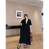 DIMANAF 2026 Plus Size New Black Dress Summer Women Shirt Dress Loose Beach Casual Long Dresses V-Neck Elegant