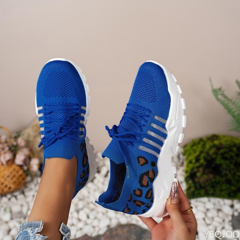 Fashion Women's New Fashionable Mesh Breathable Retro Sports Casual Leopard Print Color Blocked Mouth Women's Vulcanized Single Shoe